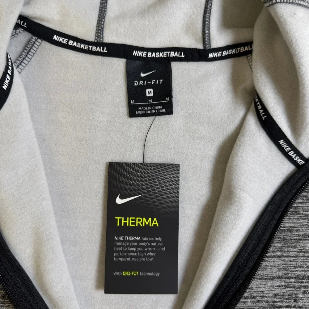 NWT Nike Boys Therma Dri-FIT Basketball Hoodie Grey Space Dye Full Zip 93955 M